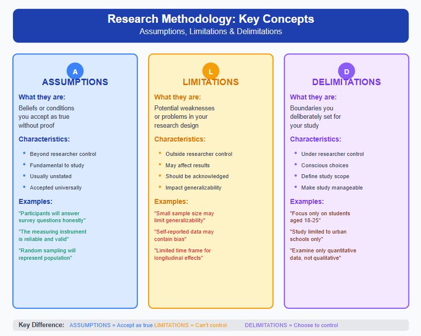 Limitations, Delimitations and Assumptions in Research